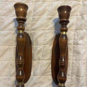 Wooden Wall Candle Holders with Gold Accents